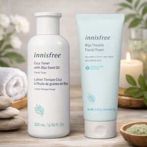 INNISFREE Bija Trouble Cleanser & Cica Toner 2pc Acne Care K-Beauty Set